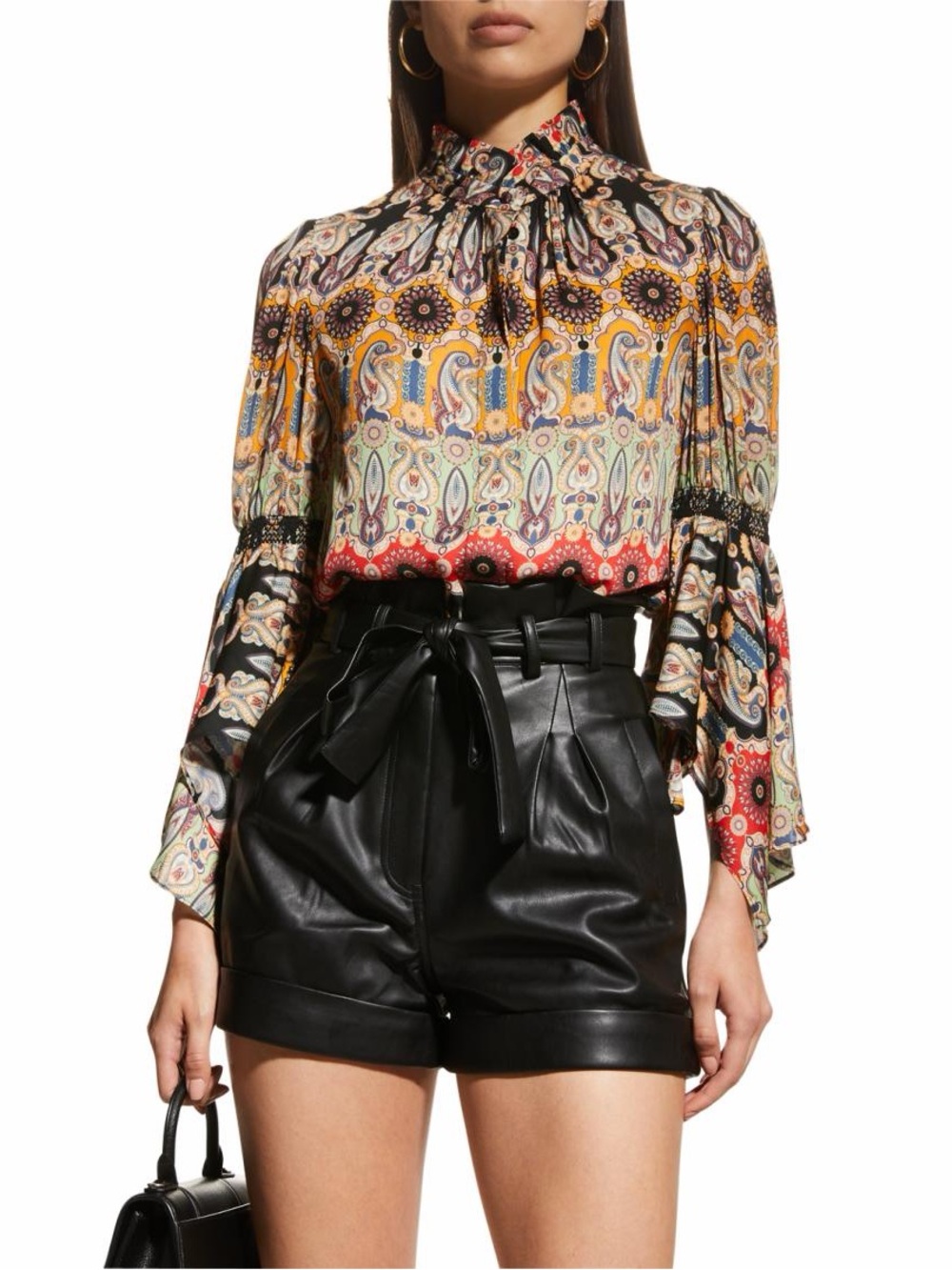 Alice + Olivia Jada Smocked Handkerchief Blouse Size XS Art Bohemian Designer